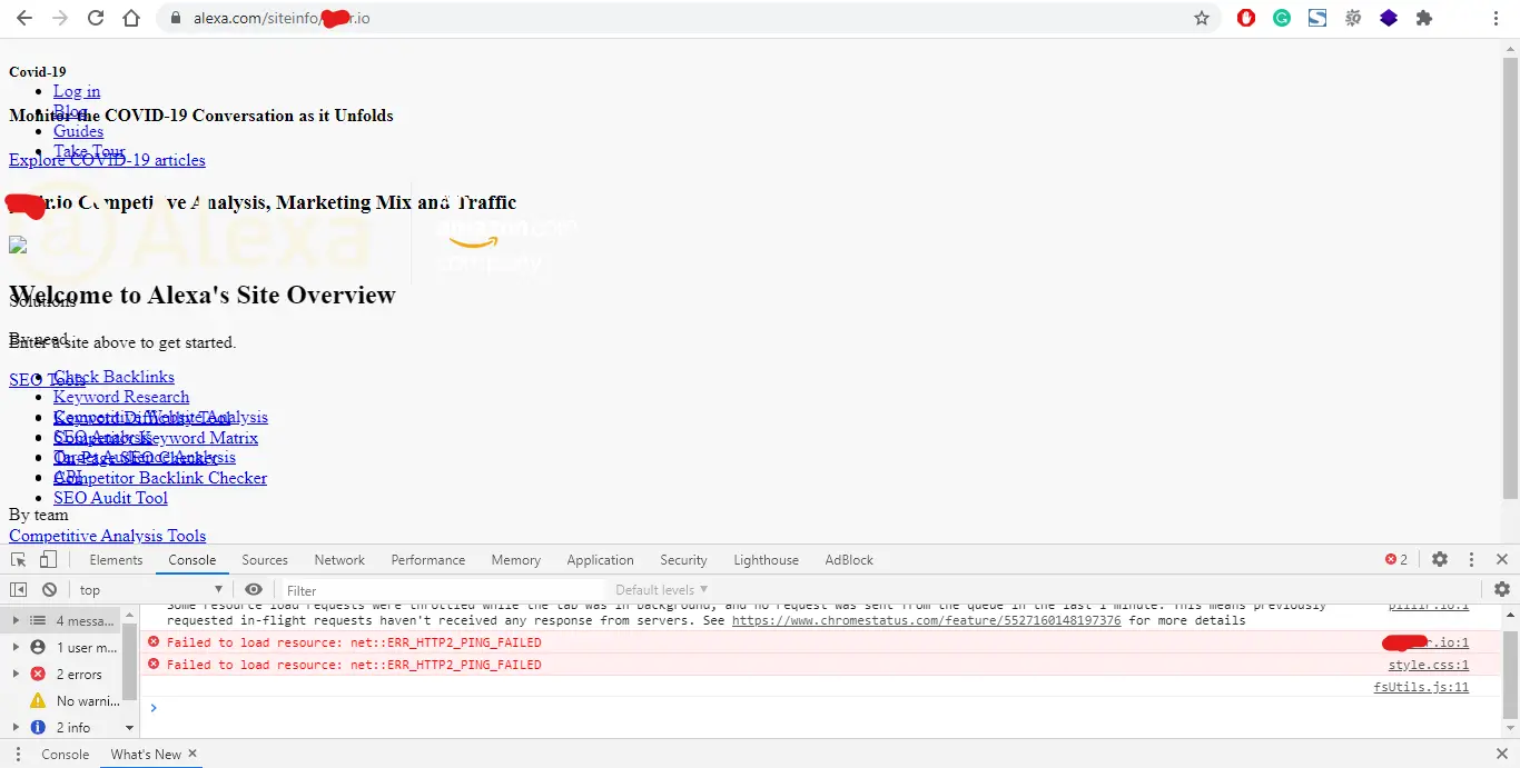 Failed to load resource: net::ERR_HTTP2_PING_FAILED - Alexa.com