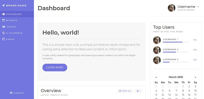 Bootstrap 4 Admin Dashboard Template