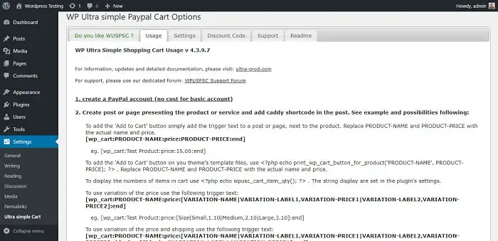 WordPress Ultra Simple Paypal Shopping Cart