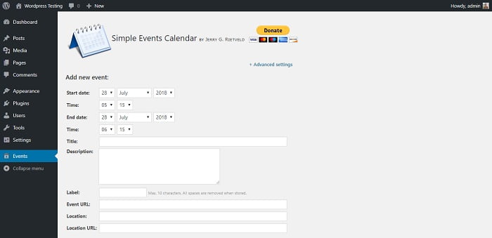 Simple Events Calendar