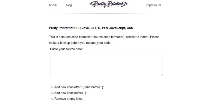 Pretty Printer for PHP, Java, C++, C, Perl, JavaScript, CSS