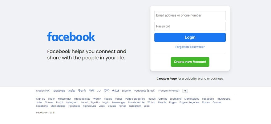 Facebook Login Page HTML Code