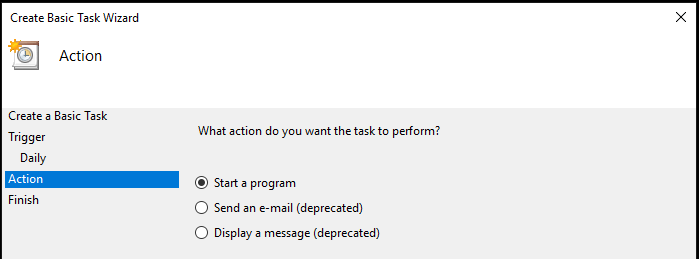 Action - Start a program Action - Start a program