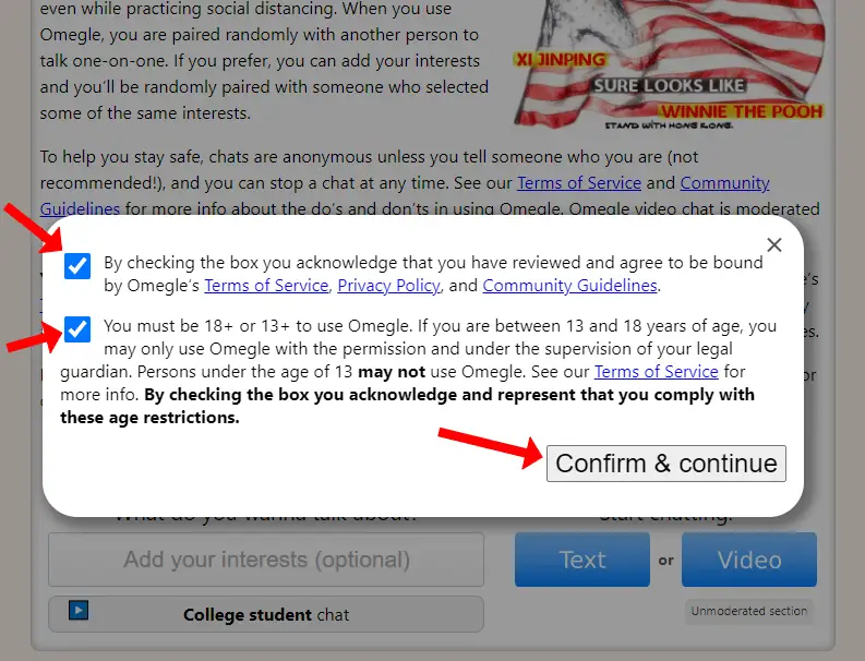 Confirm Omegle Policies