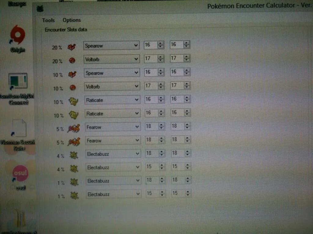 Pokemon Encounter Calculator encounter slots data
