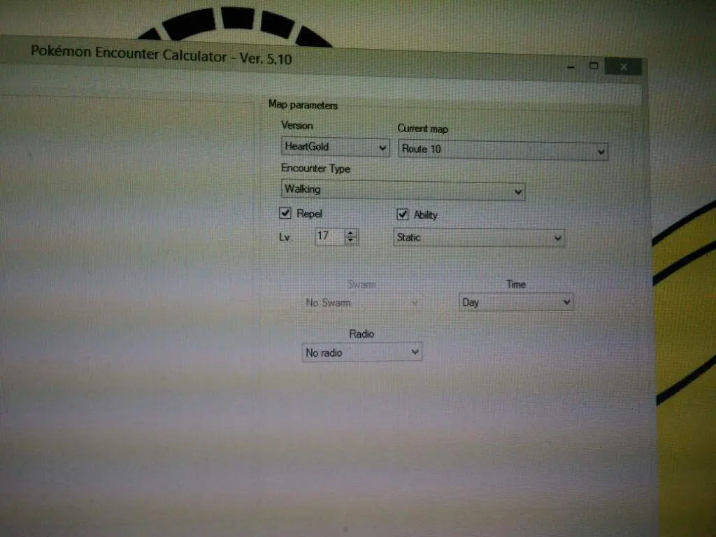 Pokemon Encounter Calculator map parameters