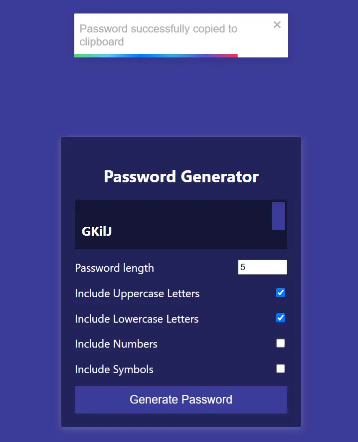 React.js Password Generator App With Toast Messages & Copy to Clipboard