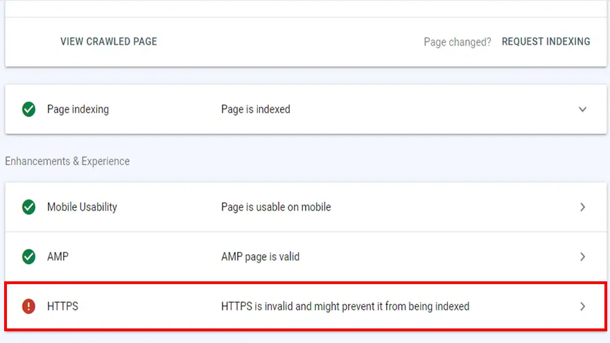 HTTPS is invalid and might prevent it from being indexed