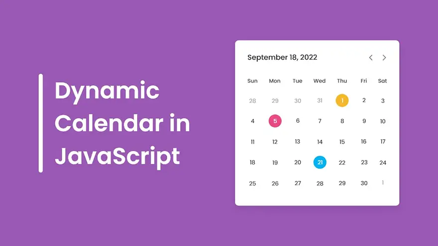 Build a Dynamic Calendar using HTML5, CSS3 & JavaScript