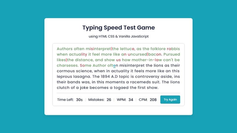 Build a Typing Speed Test Game in HTML5, CSS3 & JavaScript - Edopedia