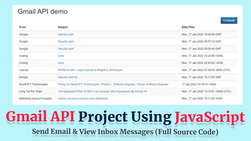 Gmail API JavaScript Example Project