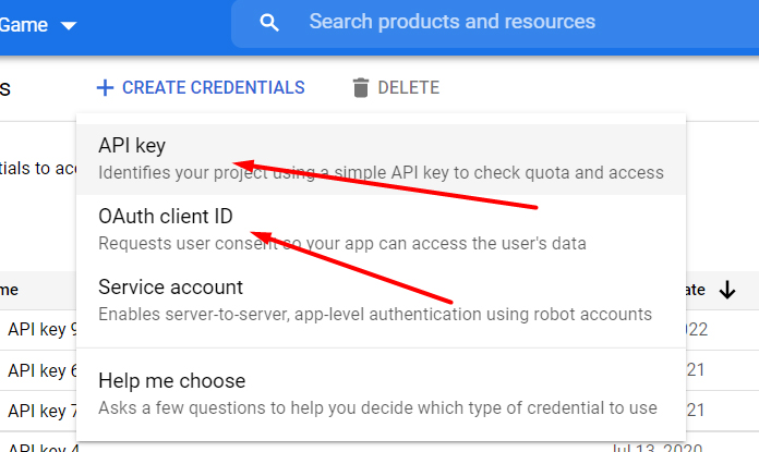 Google Developer Console API key and OAuth client ID