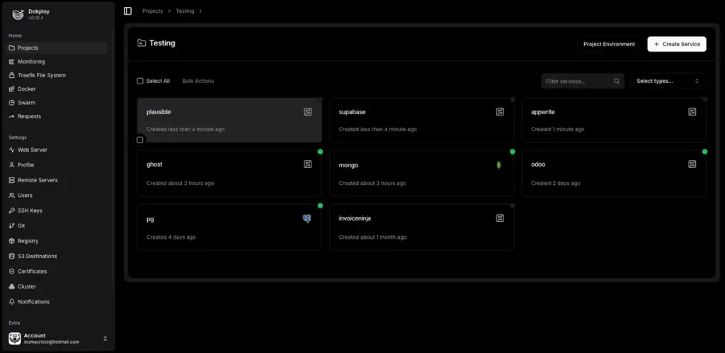 Dokploy dashboard